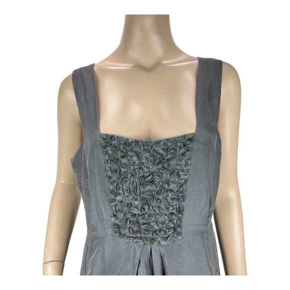 Eileen Fisher Gray Silk Chiffon Pleated Lined Sleeveless Beaded Dress MEDIUM - Picture 2 of 15